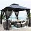 Pavillon de jardin 10X10 avec toit et filet amovible pour profiter de la terrasse du jardin - Écran de toit gris à deux niveaux spacieux