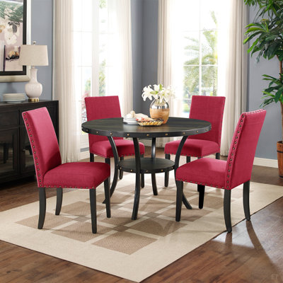 wood dining Set with Fabric Nailhead Chairs