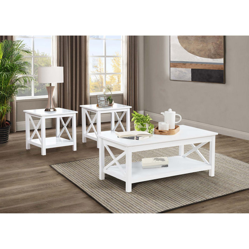 Ensemble de tables basses Modern Farmhouse avec plateau relevable et détails en X
