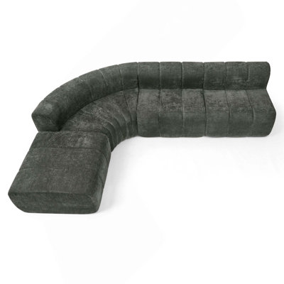Modern Semi-Curved Vertical Stitched Chenille Modular Sectional Sofa with Movable Ottoman