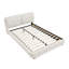 Lit plateforme grand en tissu crème crème, cadre rembourré doux avec des pieds en bois massif, aucun sommier tapissier nécessaire