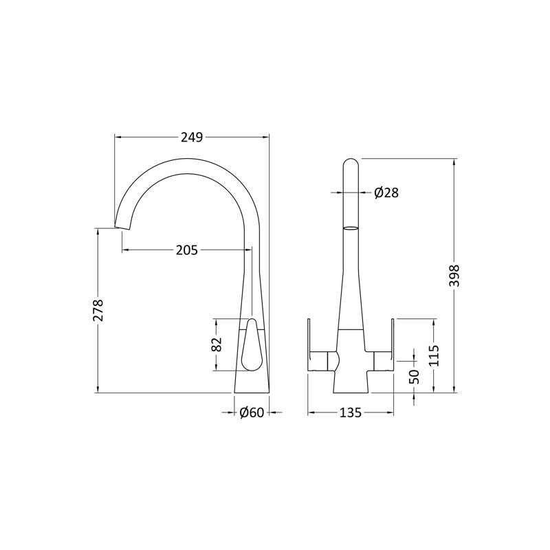 Nuie Kitchen Tap, Brushed Brass