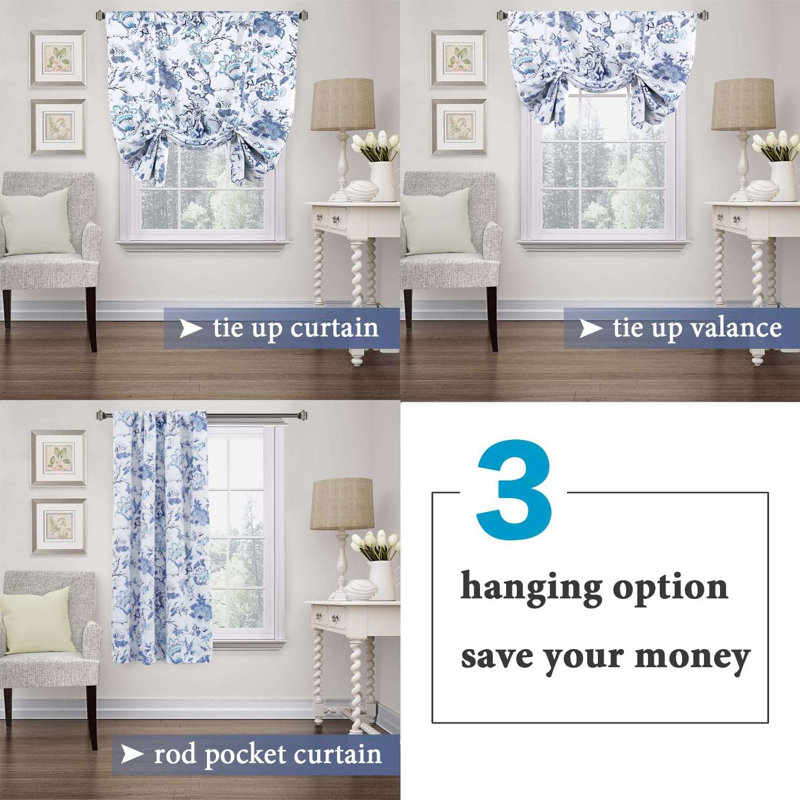 Thermal Insulated Blackout Curtain Adjustable Tie Up Shade Rod Pocket Panel for Small Window-42 Wide by 63" Long