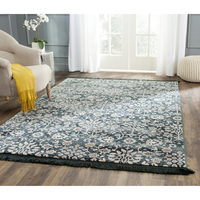 Tapis turquoise / crème Bristol Point, Rectangle 5 pi 1 po x 7 pi 6 po