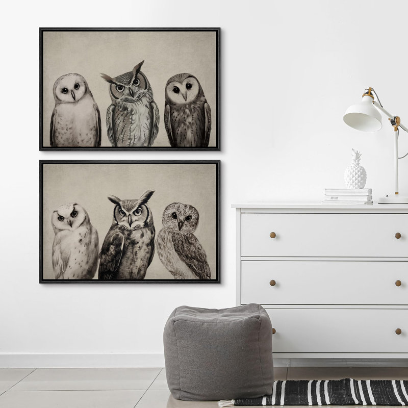 Oiseaux, animaux, hiboux, animal, 2 pièces, Cadre noir, H 24 po x l 36 po