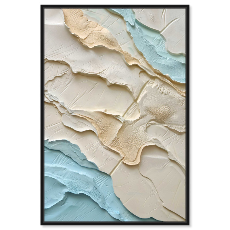 «Soft Ocean Sand», toile abstraite élégante par Art Remedy, Cadre noir, H 46 po x l 31 po