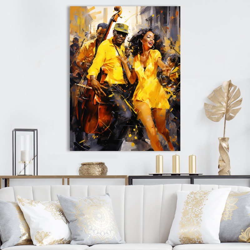 Yellow Jazz Dance Fusion - Art mural de danse, H 20 po x l 12 po x P 1 po, Toile tendue