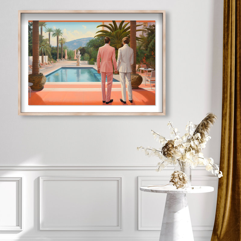 Poolside Romance Duo Shadowbox by Oliver Gal, 31.5" H x 46.5" W, Cream