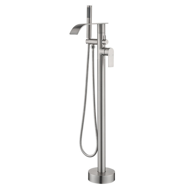 Bec de baignoire au sol avec douchette, Nickel brossé