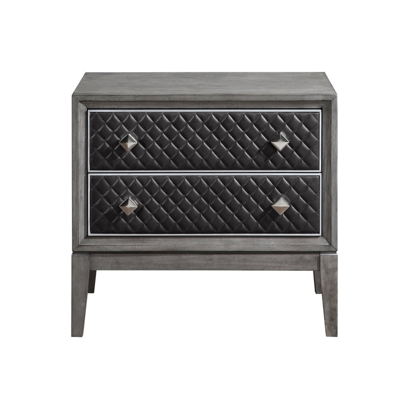 Table de chevet moderne à 2 tiroirs en similicuir gris