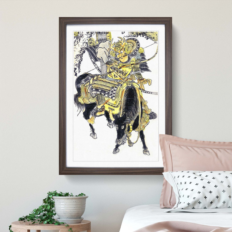 Mounted Warrior by Okumura Masanobu - Picture Frame Painting Print, 36cm H x 27cm W x 2cm D, Walnut Framed