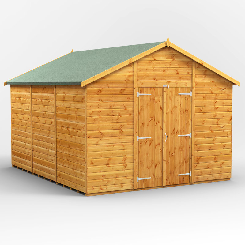 Powersheds 12 x 10ft Timber Tongue & Groove Windowless Garden Shed, Double Doors