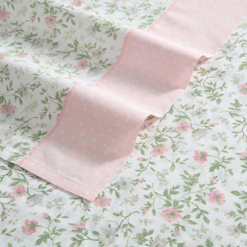 Ensemble de draps en coton à ourlet imprimé Laura Ashley, Ensemble de draps pour grand lit + un drap-housse 