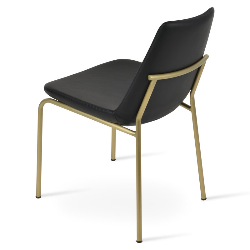 Chaise de salle à manger Eiffel Harris, Similicuir noir, Laiton