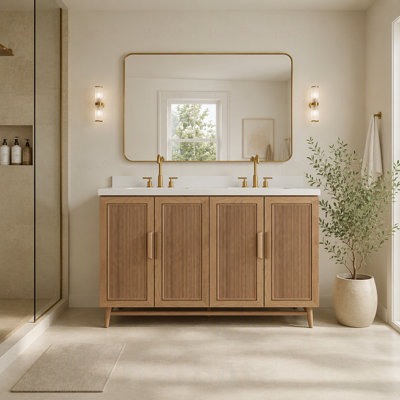Freestanding Standard Double Vanity Bathroom Vanity With Ceramic Top