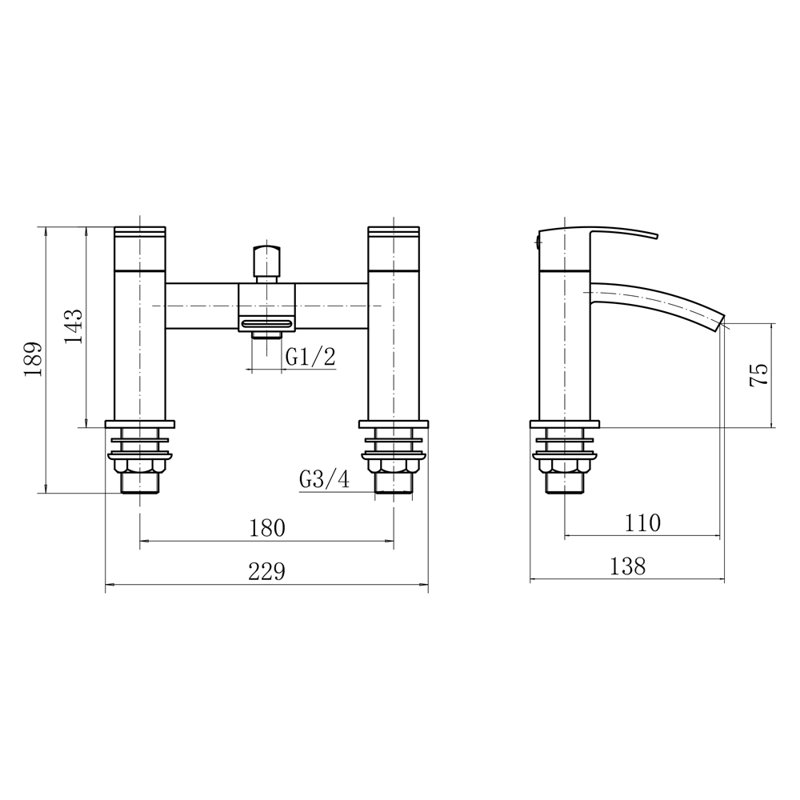 Lagasse 2 Handle Deck Bath Shower Mixer Bath Filler with Diverter