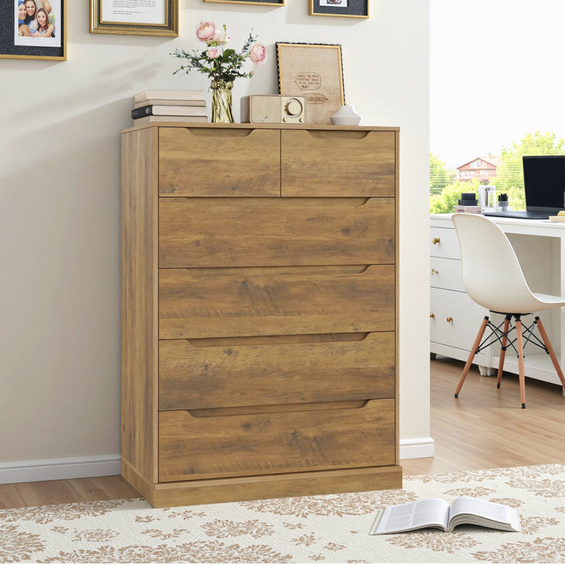 Commode 6 tiroirs l 27,6 po, Brun