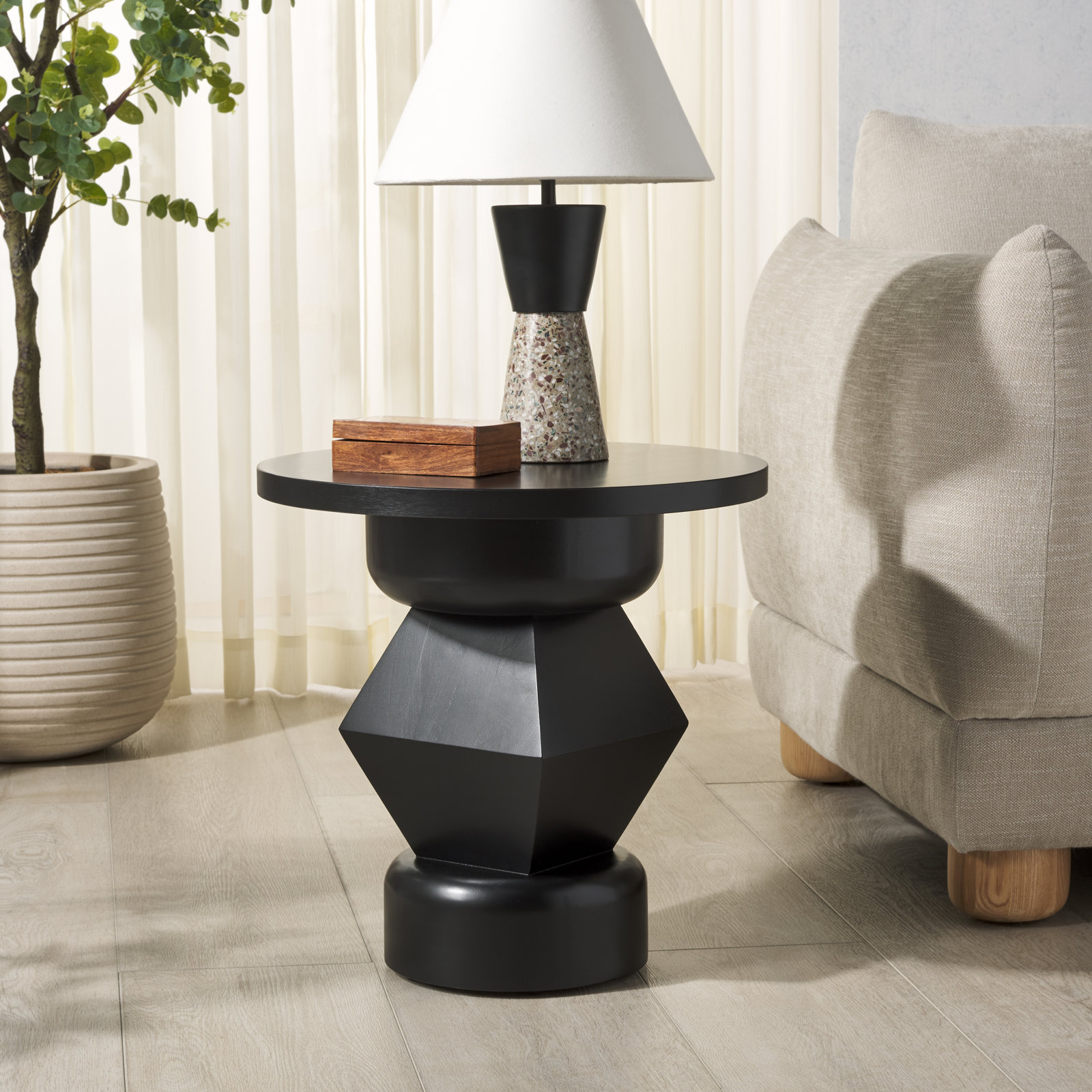 Claussen Round Wood Accent Table, Black