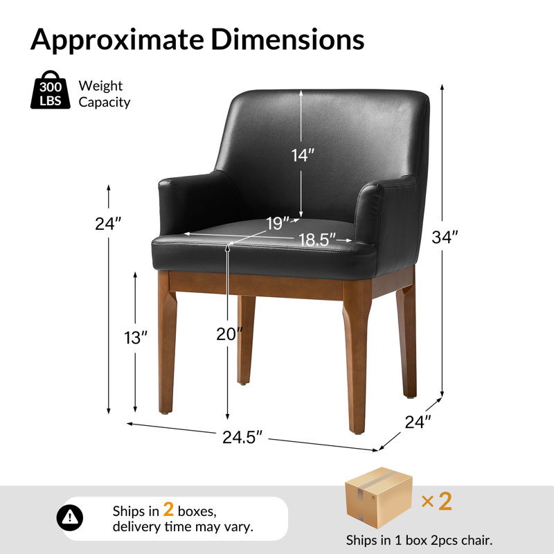 Glenys 24.5"W Mid-Century Modern Leather Dining Chair Set with Solid Wood Legs, 4, Black