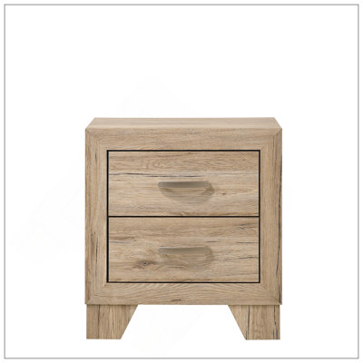 Natural Finish 2-Drawer Contemporary Nightstand, Durable And Stylish Wooden Bedroom Furniture For Modern Interiors