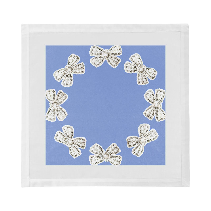 Pearl Bow Cotton Sateen Dinner Napkins, Blue