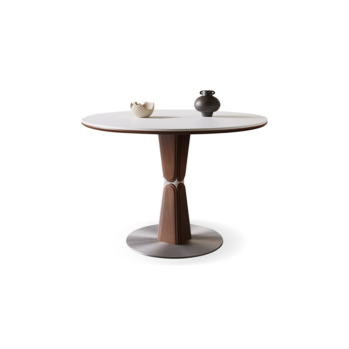 Orren Ellis White Brown Silver Round Rock plate desktop Stainless steel ...