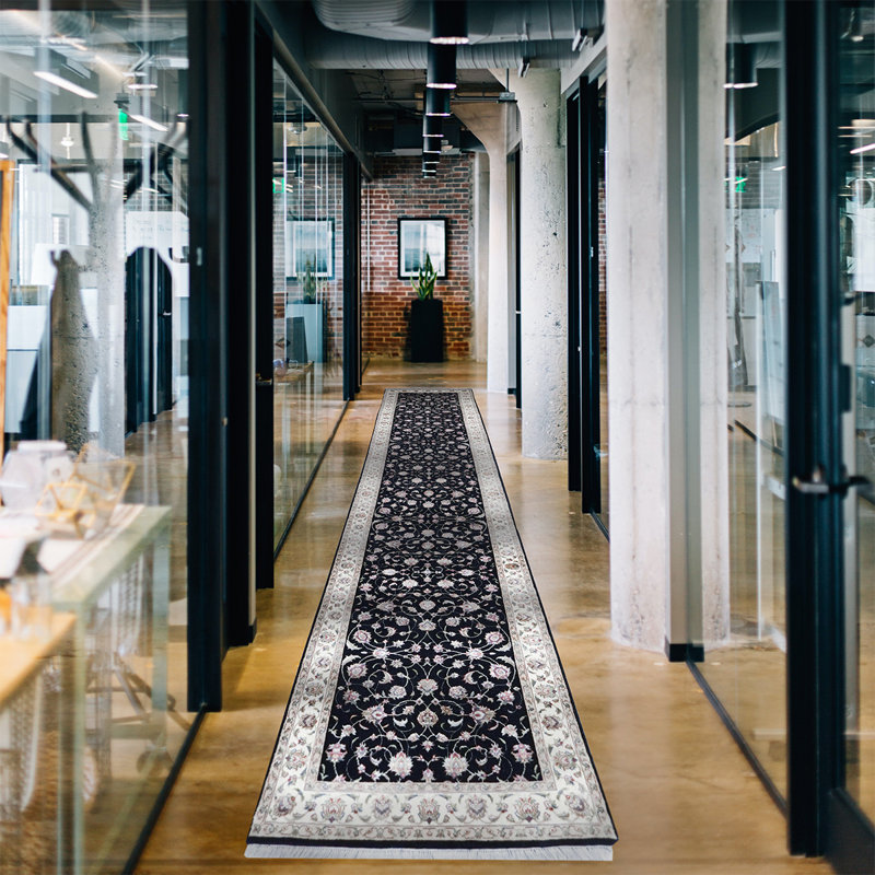 Hand Woven Wool Floral Area Rug, Runner 2'6" x 12'