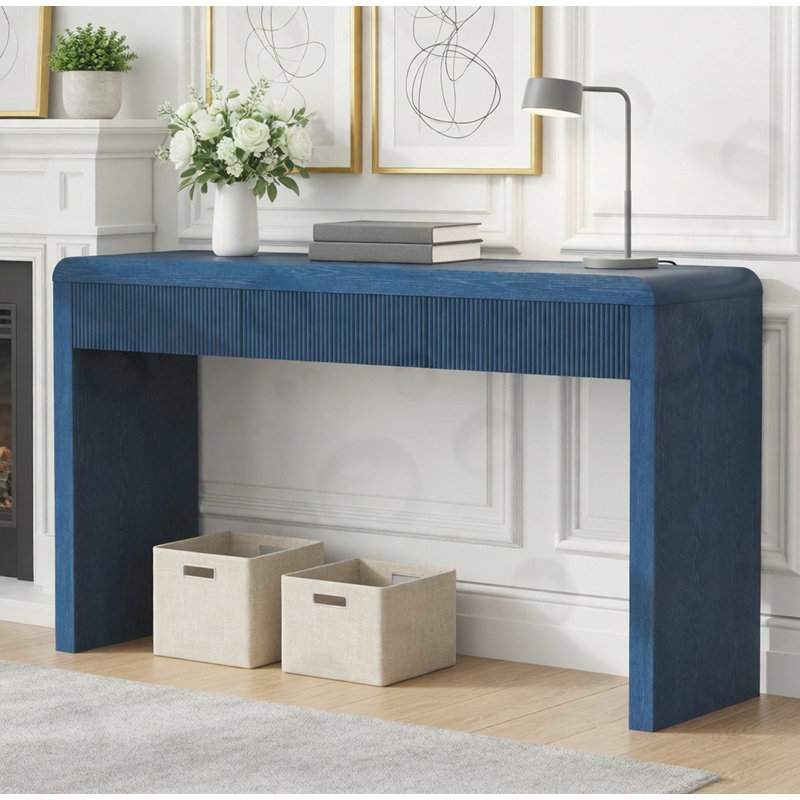 Console avec 3 tiroirs cannelés, Marine