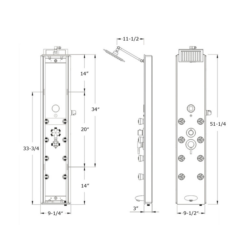 Blue 52" Stainless Steel Shower Panel with Rainfall Head and Jets