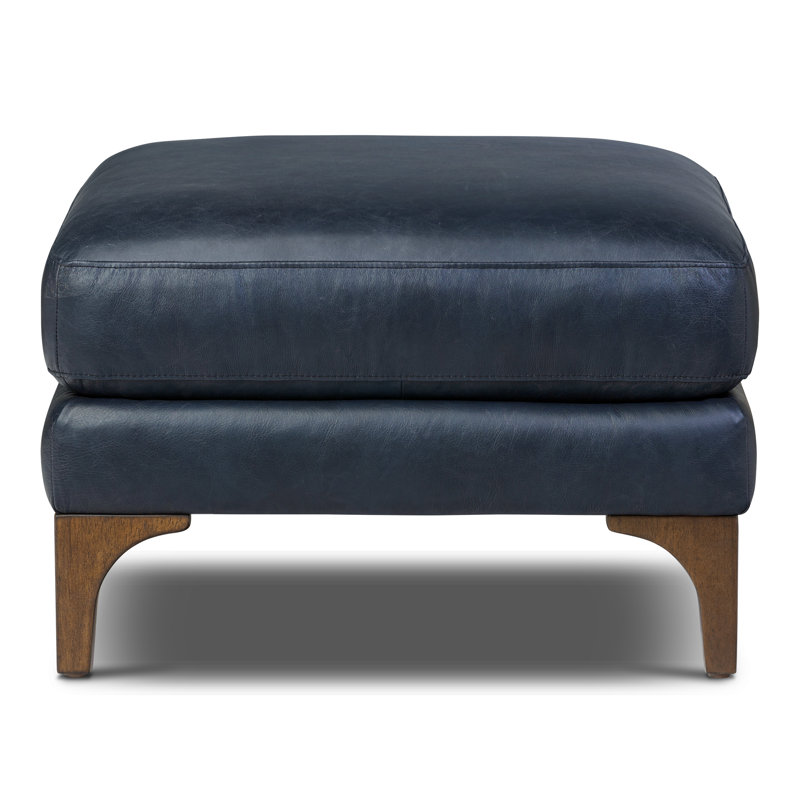 Sorrento Full Grain Genuine Italian Leather Ottoman, Nightfall Blue