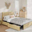 Structure de lit double avec tête de lit en rotin naturel à quatre tiroirs, lattes, support de matelas de style bohème, base en métal robuste avec bois résilient, aucun sommier tapissier requis