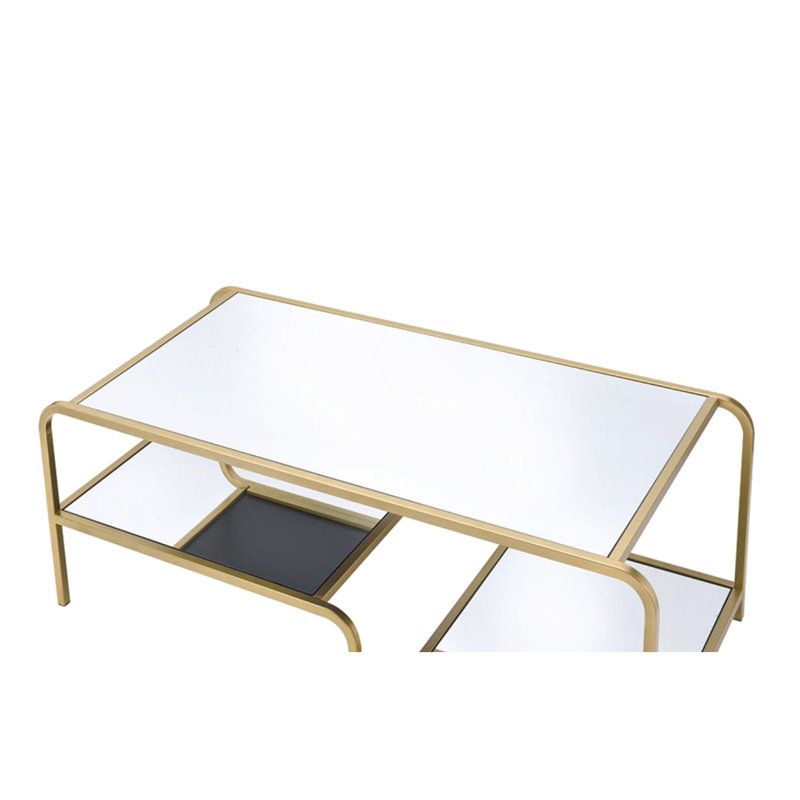 Table basse dorée avec tablettes en miroir - construction, compartiments ouverts élégants et fiables, look organisé