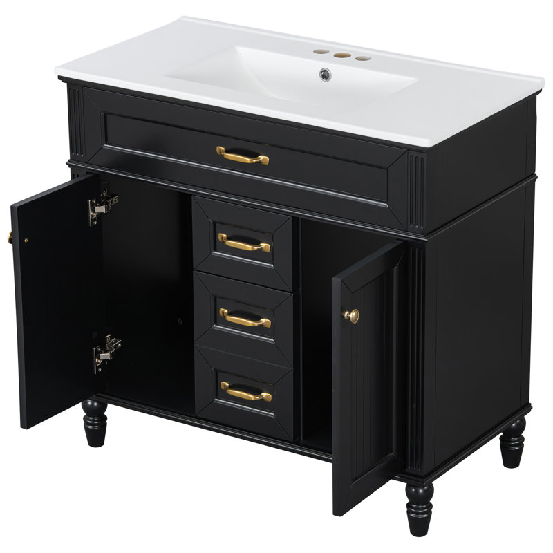 Meuble-lavabo 36 po avec lavabo, Noir