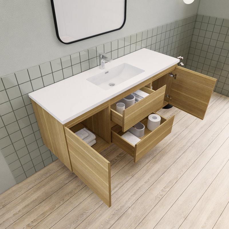 Alcester 59.2'' Single Bathroom Vanity with Resin Top, White Oak