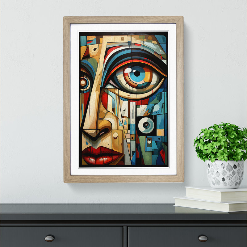 Eye Cubism - Single Picture Frame Print on Wood, Oak Framed, 34cm H x 25cm W