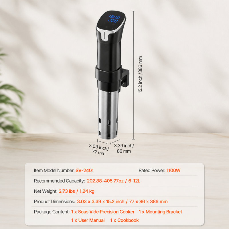 1100W Sous Vide Precision Cooker with WiFi, LED Display and Timer Control