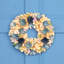 Wooden Spring Wreath With Mini Artificial Flowers- 14" - Blue And Cream