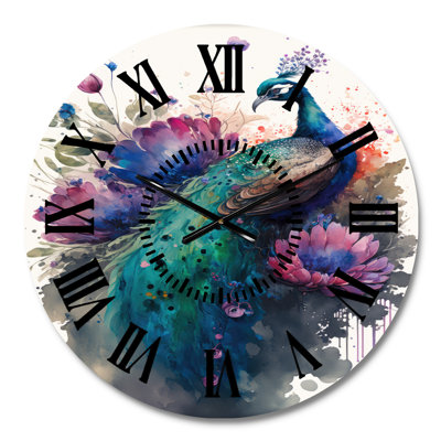 Horloge murale mignonne paon à motif floral I - animaux