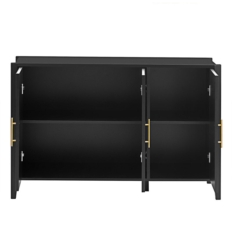 Featured Three-Door Storage Cabinet With Metal Handles,credenza,Sideboard,buffet table, Black