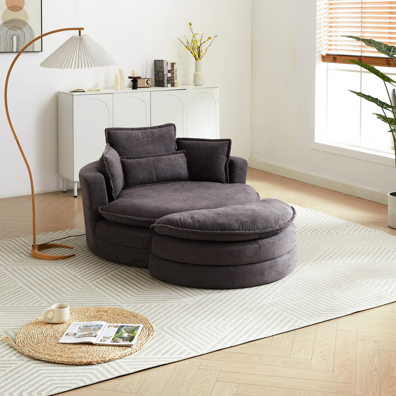 Chaise pivotante de 52 po de largeur avec rangement et chenille grise recouvrant des sièges de détente modernes