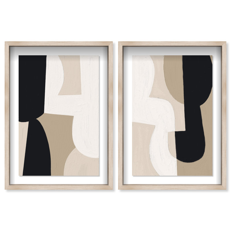 El Modernista Set Shadowbox Abstract Print by Oliver Gal, Black Frame, 10 x 15, 25"H x 37"W, Natural Oak Shadowbox