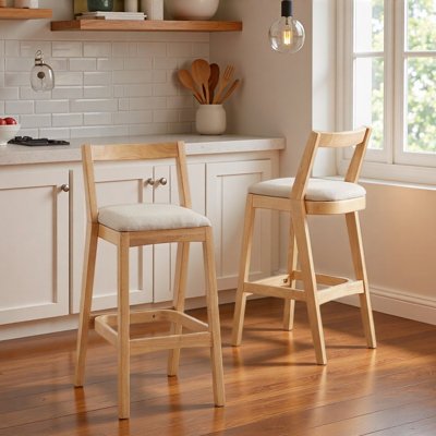 Tabouret de bar d'intérieur en bois d'hévéa, revêtement, ensemble de 2