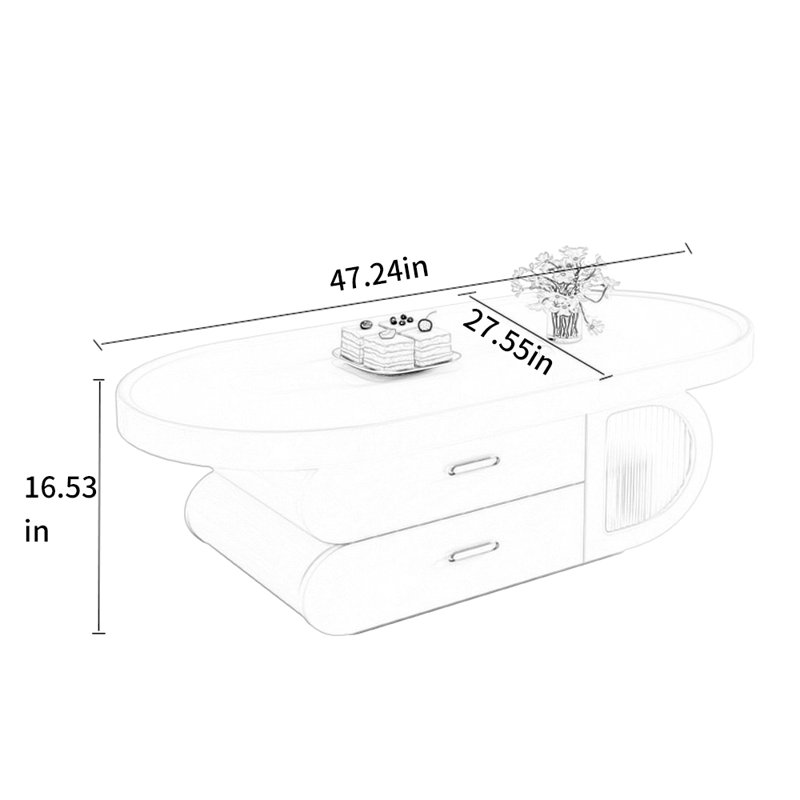 Table basse de style crème avec laque piano, H 16,53 po x L 47,24 po x l 27,55 po, Crème, crème