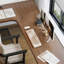 Bureau brun en bois massif en forme de L + fer-108839989-108839990