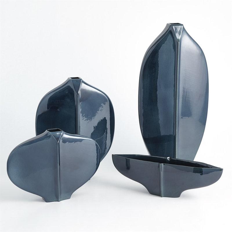 Center Ridge Vase-Blue, 18.25" H x 14" W x 4" D