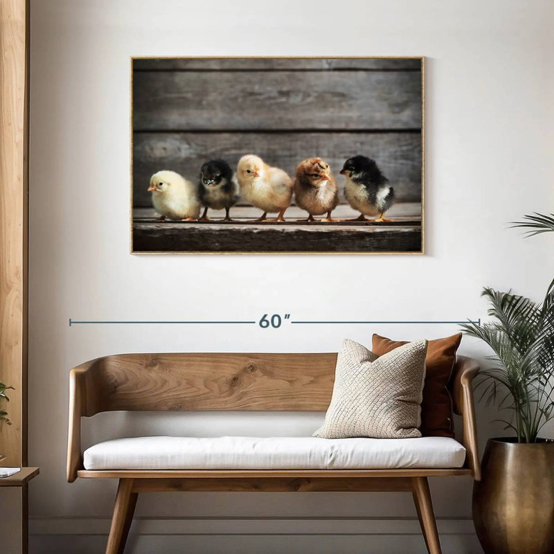 Rangée de poussins, Cadre flottant en bois naturel, 43 po x 29 po