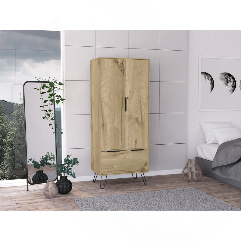Garde-robe en bois de chêne clair avec 2 portes et 1 tiroir