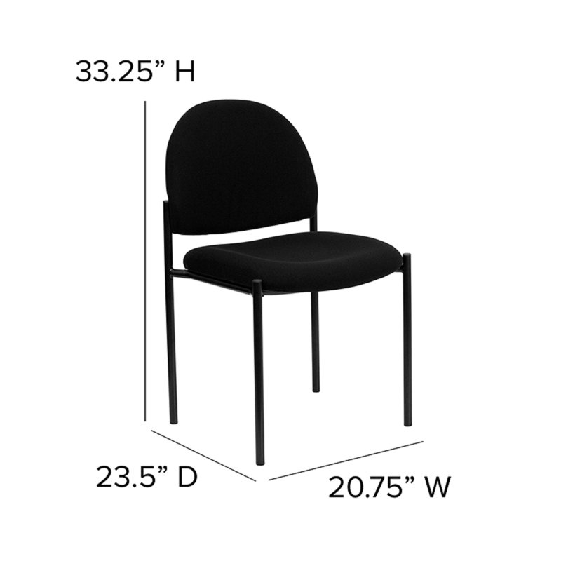 Black Fabric Stackable Metal Side Reception Chair with Contoured Cushions