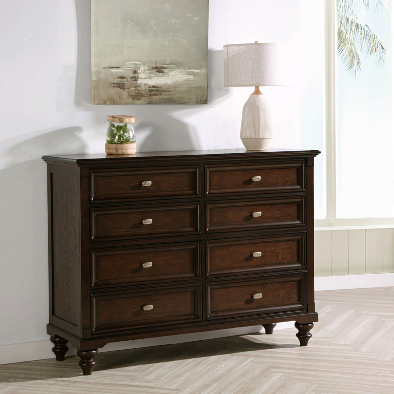 Commode 8 tiroirs chêne foncé