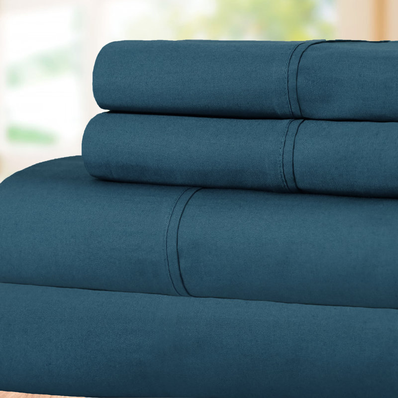 Navy Blue Cotton Percale Embroidered King Sheet Set